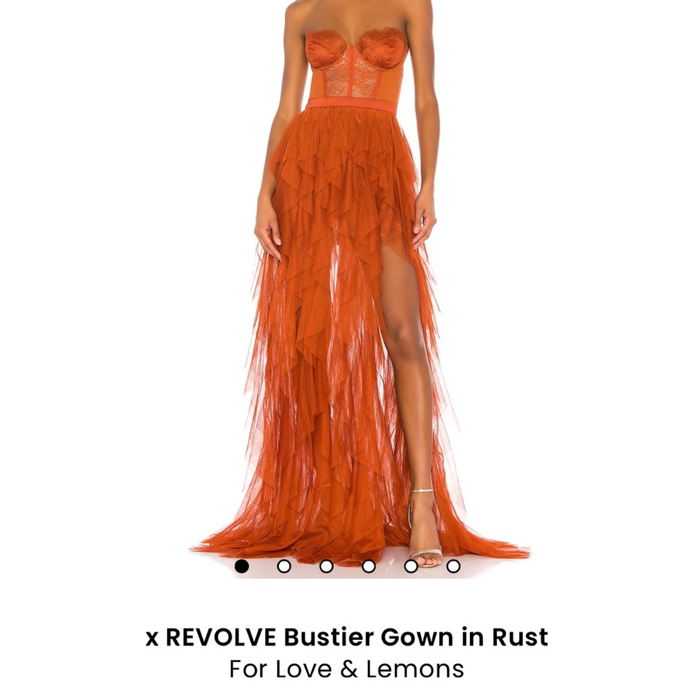 For Love And Lemons Strapless Rust Bustier Gown